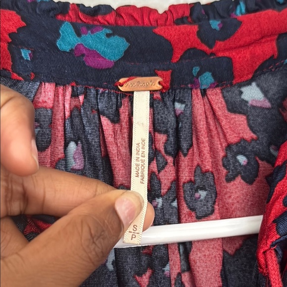 Free People Red and Blue Bishop Sleeve Sundress Merlot love letter combo small S - Picture 7 of 16